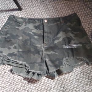 High rise camo jean shorts